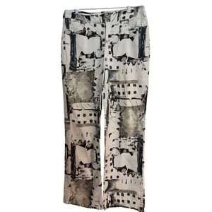 Chico's Straight Leg Pants Size 2 12 Women White Black Abstract Print Art City